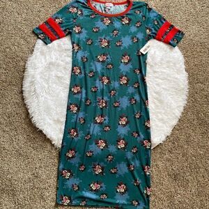 LULAROE Julia Ringer Shift Dress New‎ Green Red Womens Size Small